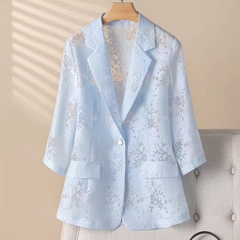 Thin Suit Jacket Women 2024 Summer New Suit Hollowed Out 3/4 Sleeves One Button