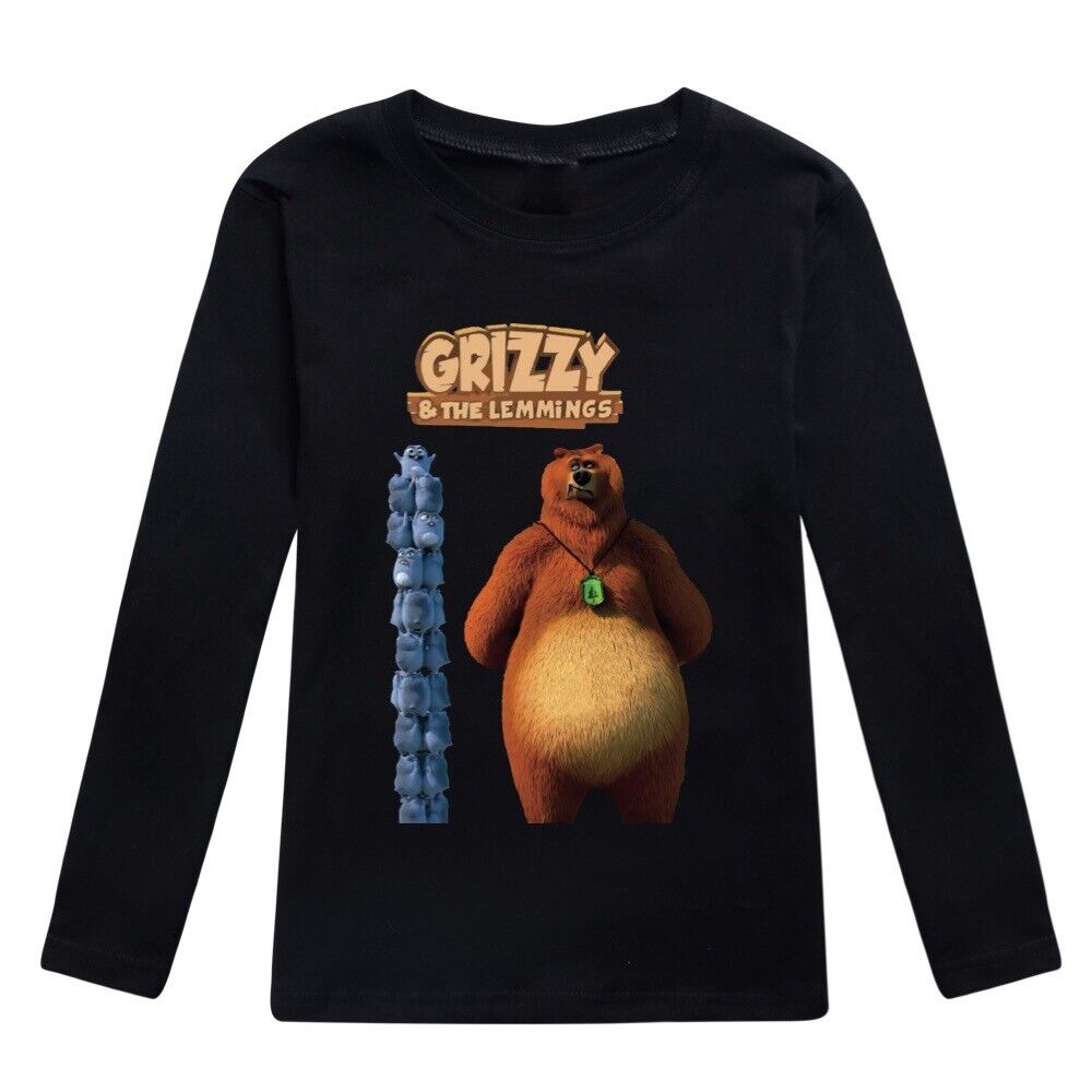 Kids Grizzly And The Lemmings Print Casual Long Sleeve T-Shirt Cotton Tee Top UK - Picture 23 of 34
