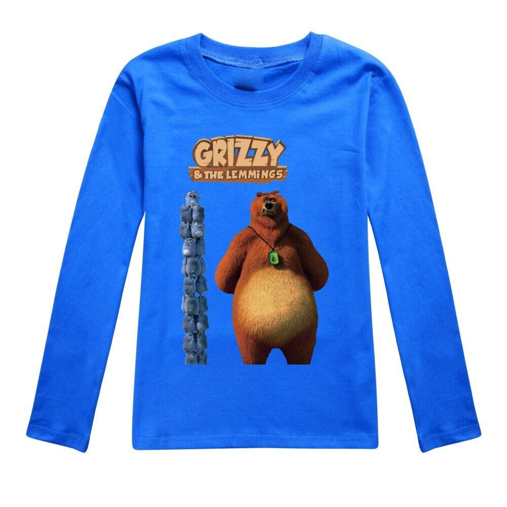 Kids Grizzly And The Lemmings Print Casual Long Sleeve T-Shirt Cotton Tee Top UK - Picture 24 of 34