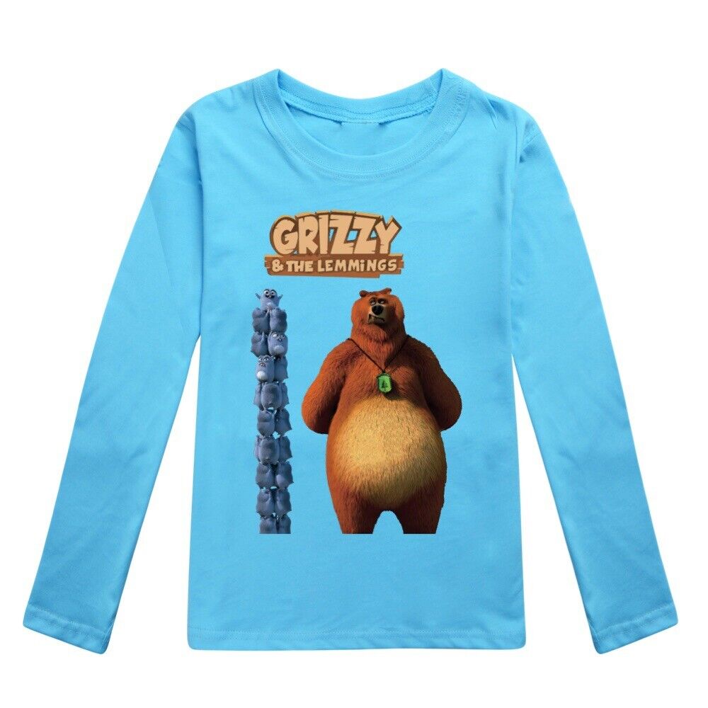 Kids Grizzly And The Lemmings Print Casual Long Sleeve T-Shirt Cotton Tee Top UK - Picture 25 of 34