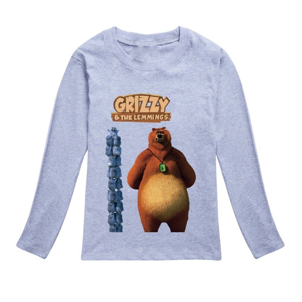 Kids Grizzly And The Lemmings Print Casual Long Sleeve T-Shirt Cotton Tee Top UK - Picture 27 of 34