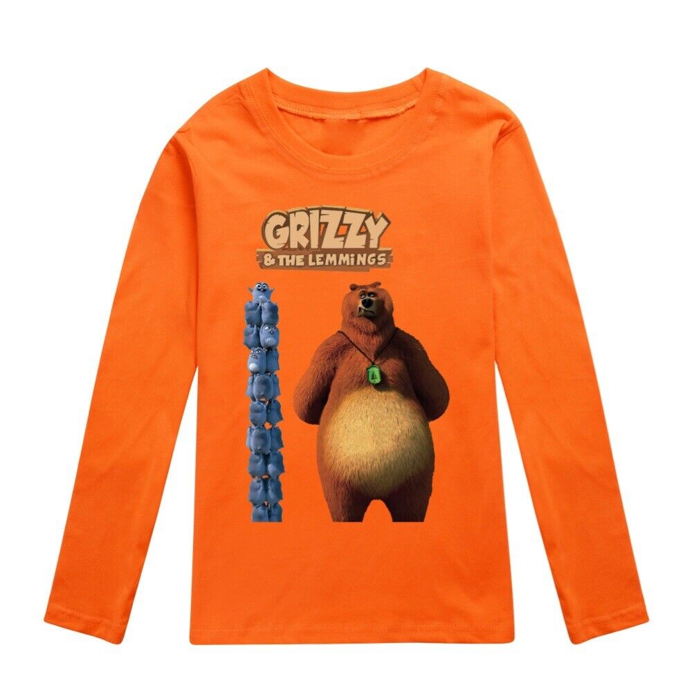 Kids Grizzly And The Lemmings Print Casual Long Sleeve T-Shirt Cotton Tee Top UK - Picture 28 of 34