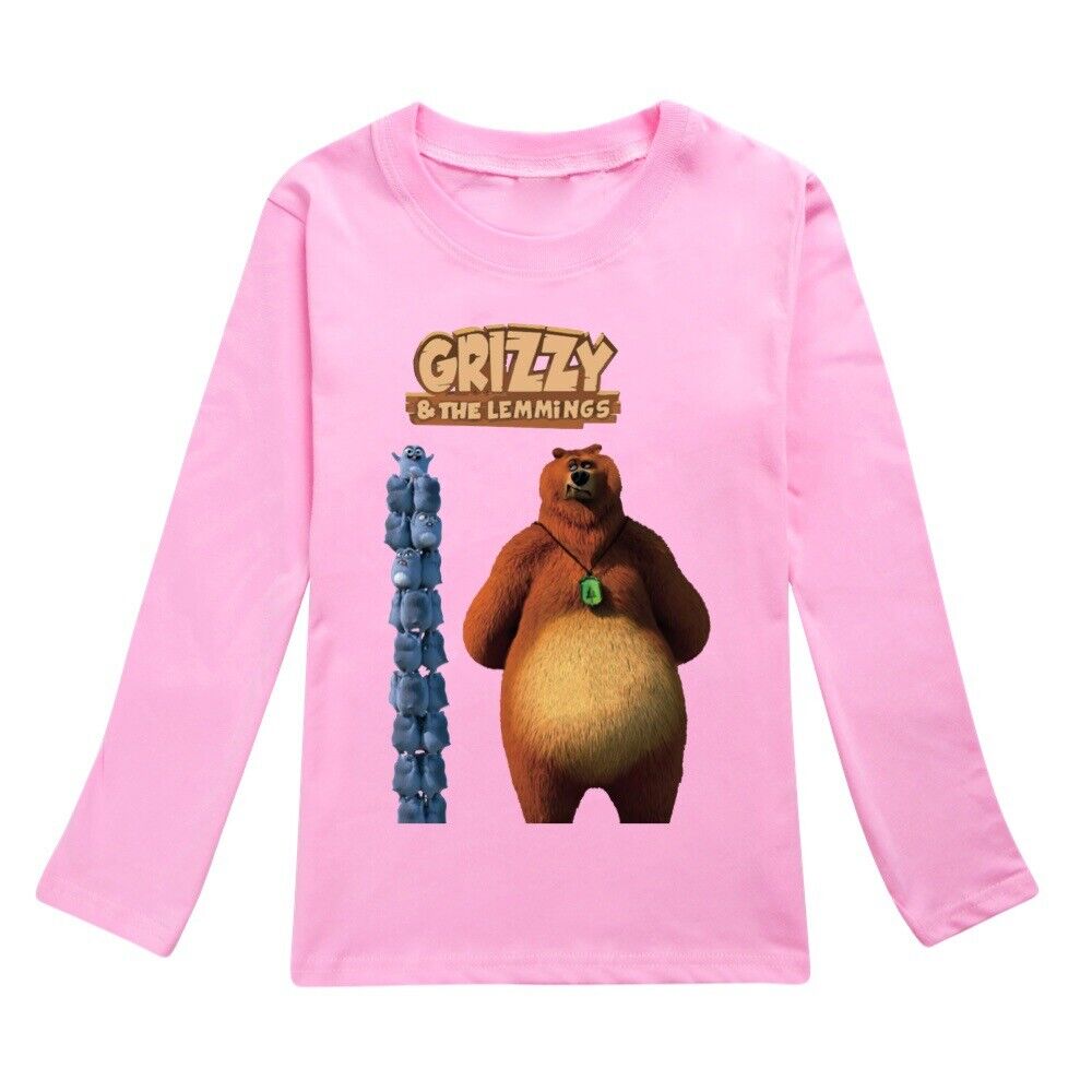 Kids Grizzly And The Lemmings Print Casual Long Sleeve T-Shirt Cotton Tee Top UK - Picture 29 of 34