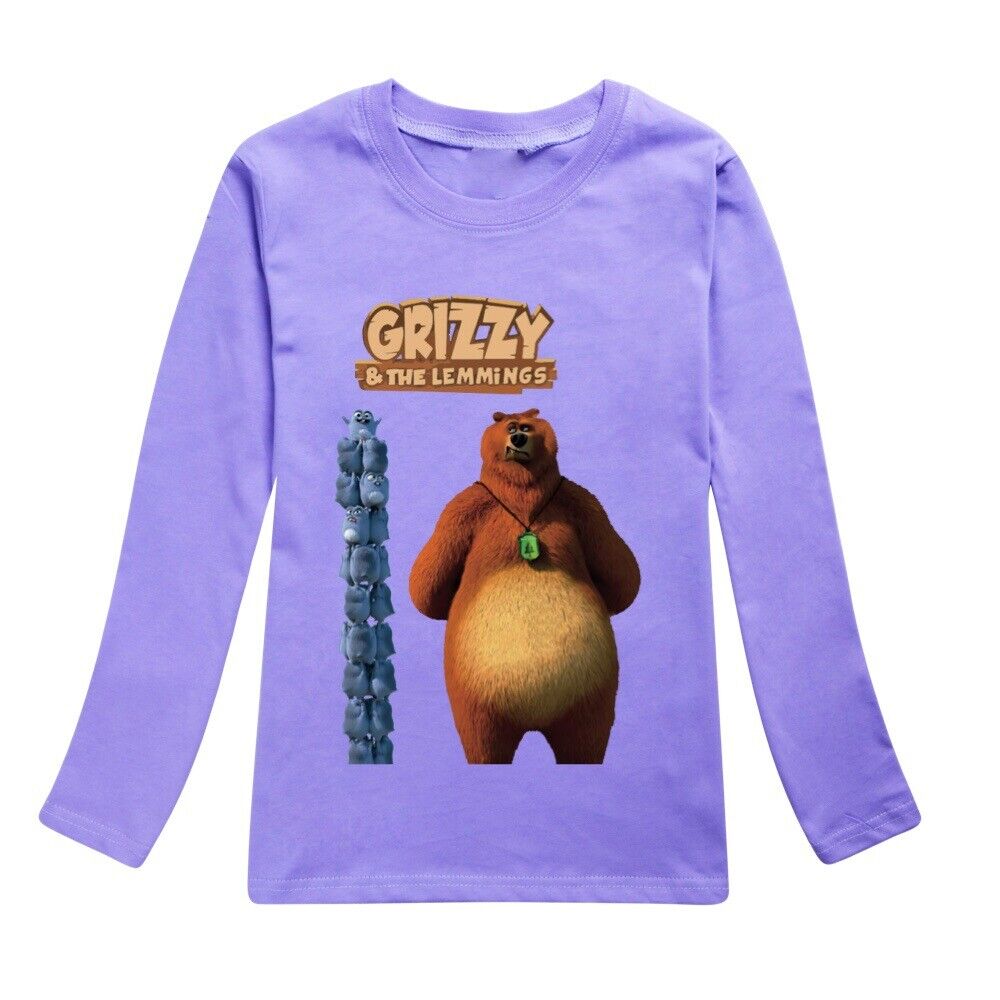 Kids Grizzly And The Lemmings Print Casual Long Sleeve T-Shirt Cotton Tee Top UK - Picture 30 of 34