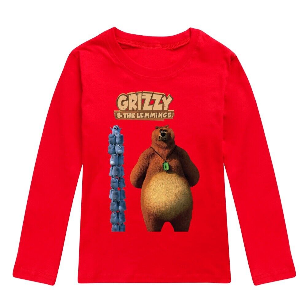 Kids Grizzly And The Lemmings Print Casual Long Sleeve T-Shirt Cotton Tee Top UK - Picture 31 of 34