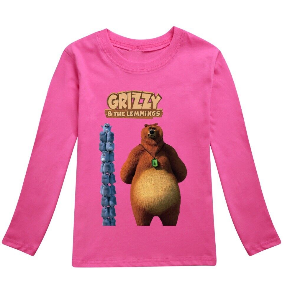 Kids Grizzly And The Lemmings Print Casual Long Sleeve T-Shirt Cotton Tee Top UK - Picture 32 of 34