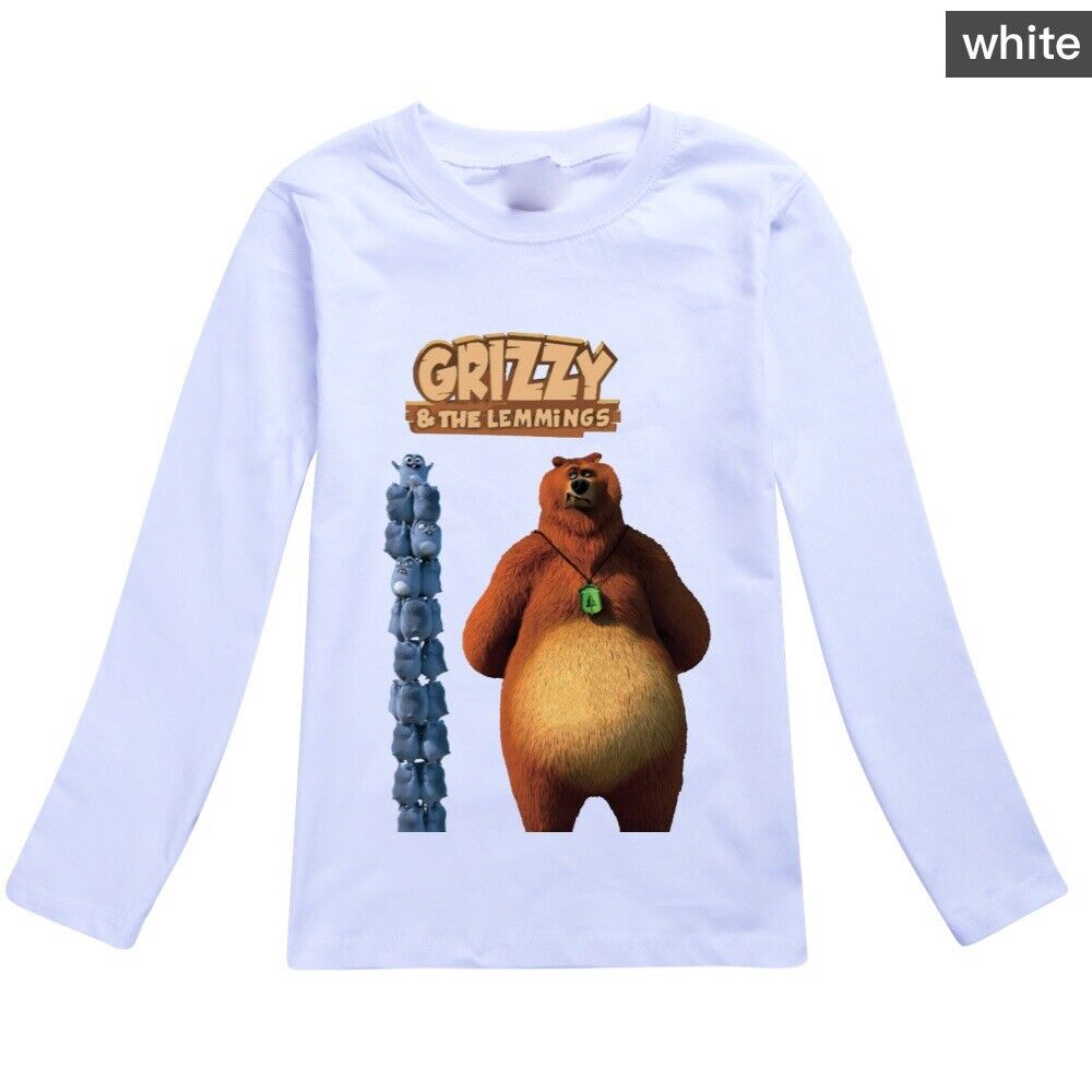 Kids Grizzly And The Lemmings Print Casual Long Sleeve T-Shirt Cotton Tee Top UK - Picture 33 of 34