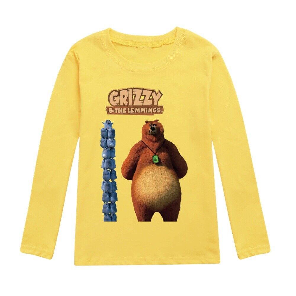 Kids Grizzly And The Lemmings Print Casual Long Sleeve T-Shirt Cotton Tee Top UK - Picture 34 of 34