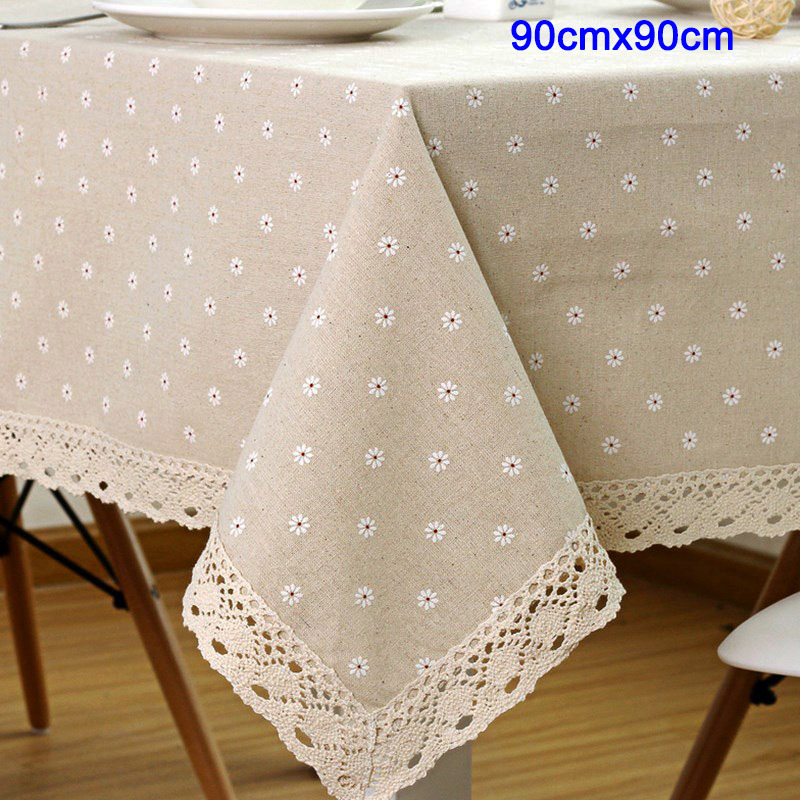 Flower Pattern Tablecloth Linen Cotton Table Cloth with Lace Multi-functional