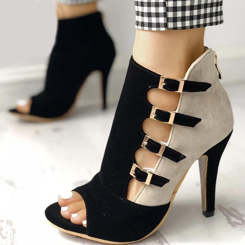 Sandali donna fibbia punta aperta estivi sottili tacco alto scarpe festa vestito - Foto 16 di 18
