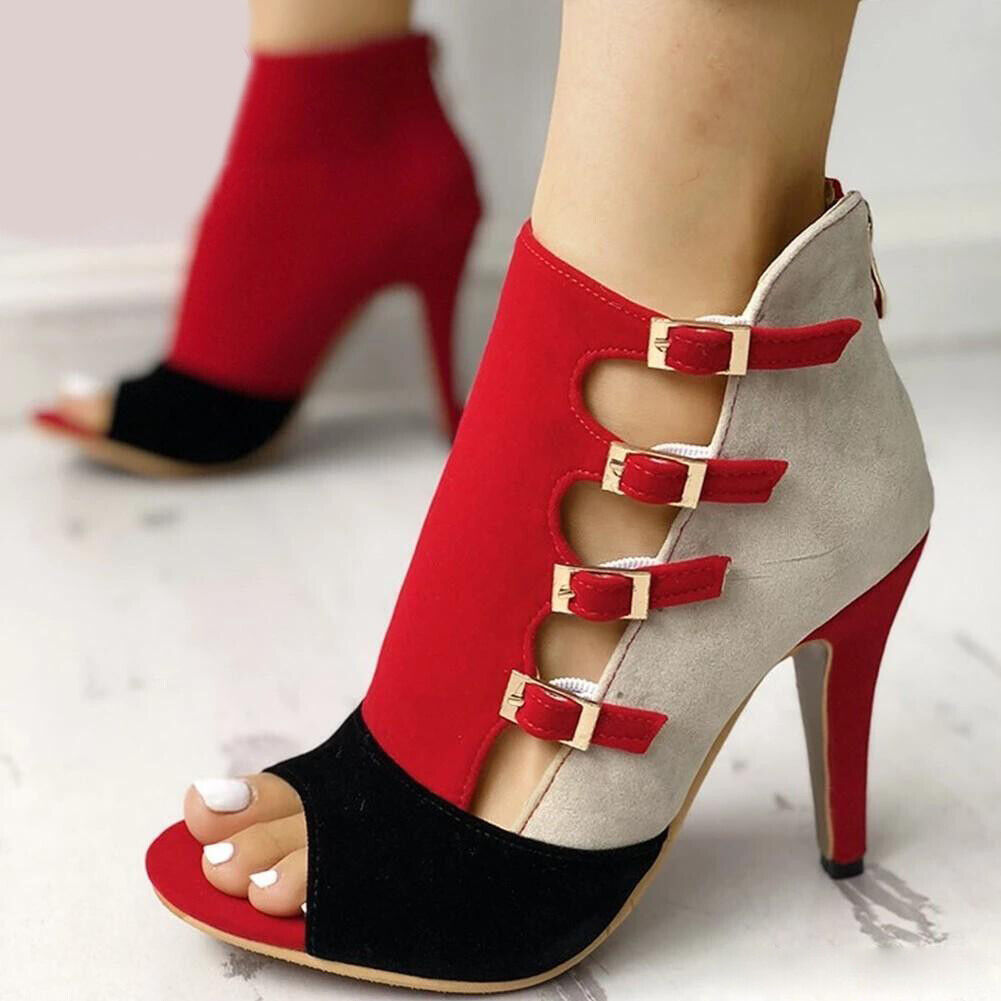 Sandali donna fibbia punta aperta estivi sottili tacco alto scarpe festa vestito - Foto 17 di 18