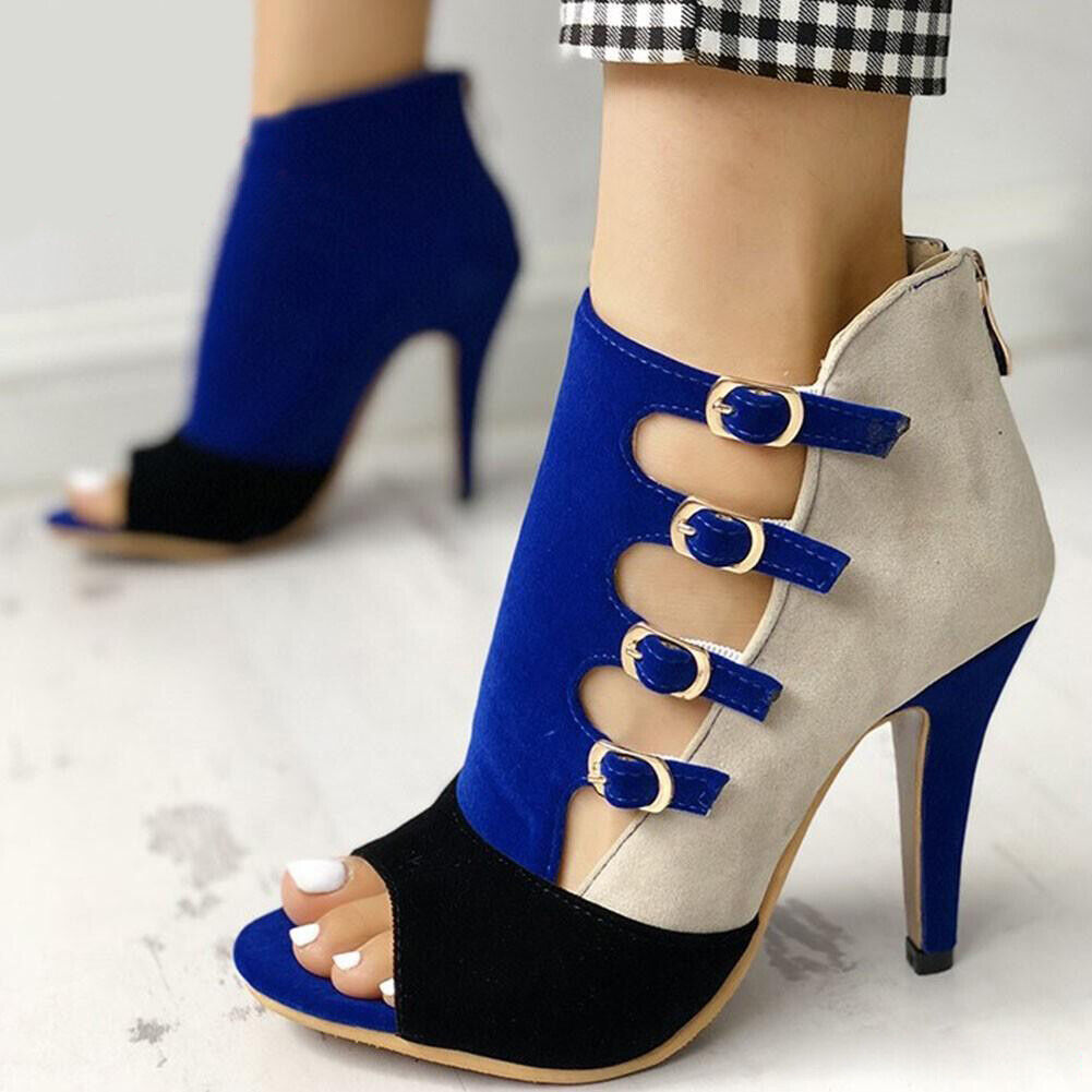 Sandali donna fibbia punta aperta estivi sottili tacco alto scarpe festa vestito - Foto 18 di 18