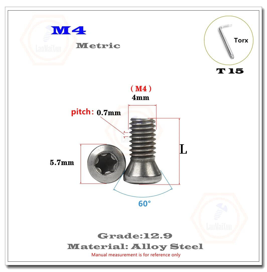 M2 M2.5 M3 M3.5 M4 M5 M6 Torx Screws for Replaces Carbide Insert CNC Lathe Tools