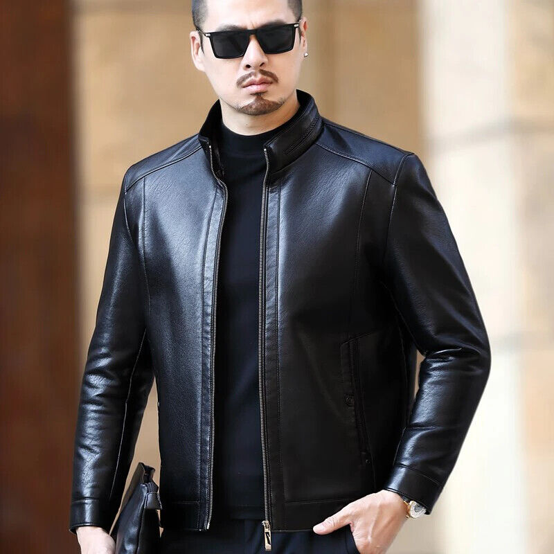 Mens Faux Leather Jackets Fleeced Lined Classic Biker Design Full