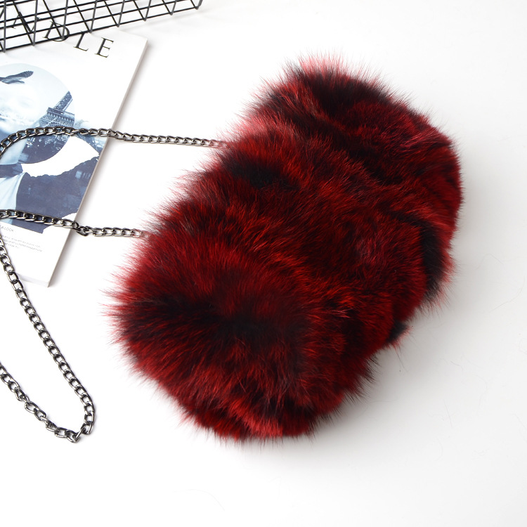 New Womens Real Fox Fur Handbag Warm Purse Wallet Party Bag Cross Body Shoulder - Picture 24 of 35