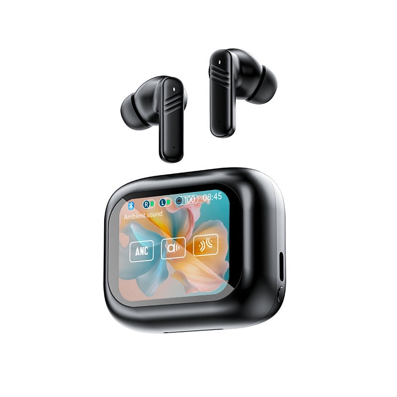 Smart Touch Screen Wireless Earbuds, ANC+ENC Noise reduction with Built-in Mic