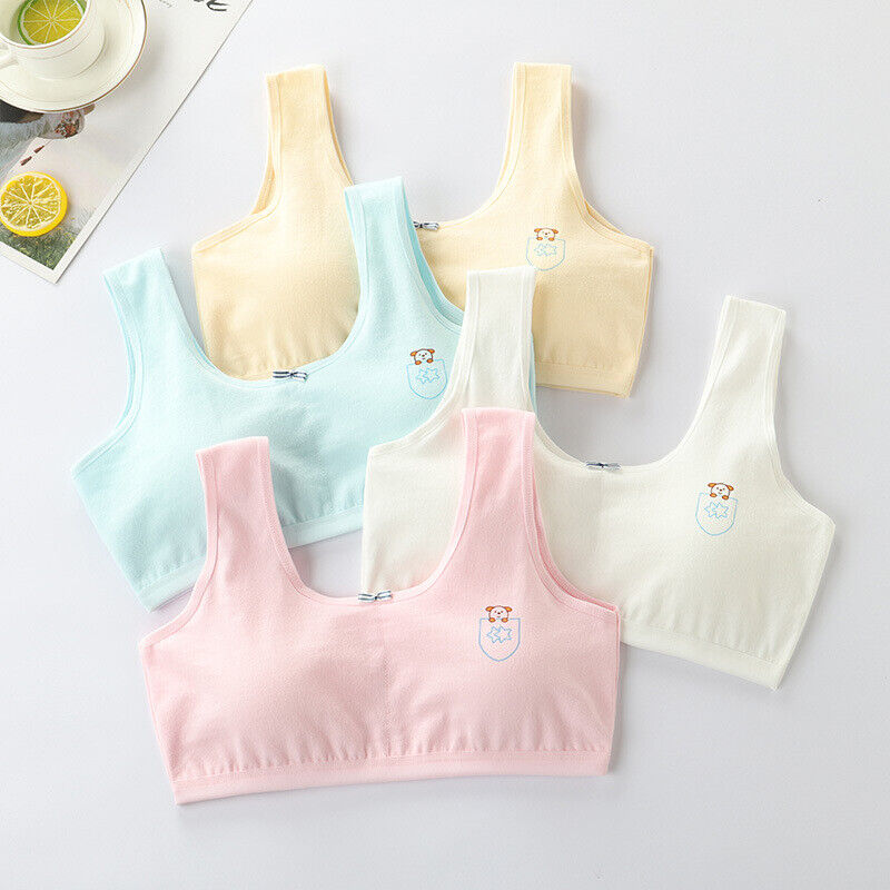 4 Pack Girls Bra Cotton Soft Kids Bra with Padded Crop Tops for Teenage Age 8-16