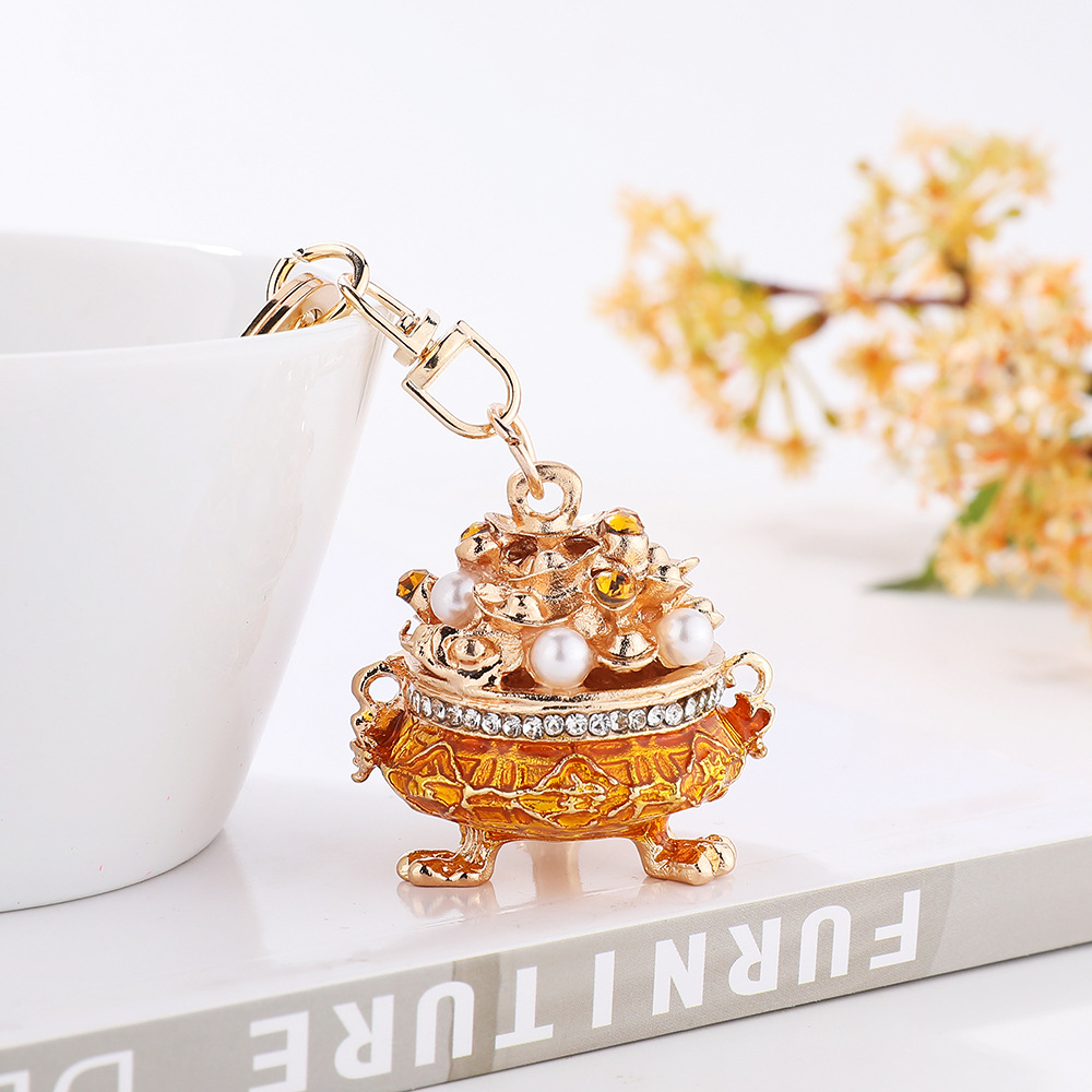 Chinese style treasure pot keychain, gold treasure mini ornament hanging decorat - Picture 18 of 23