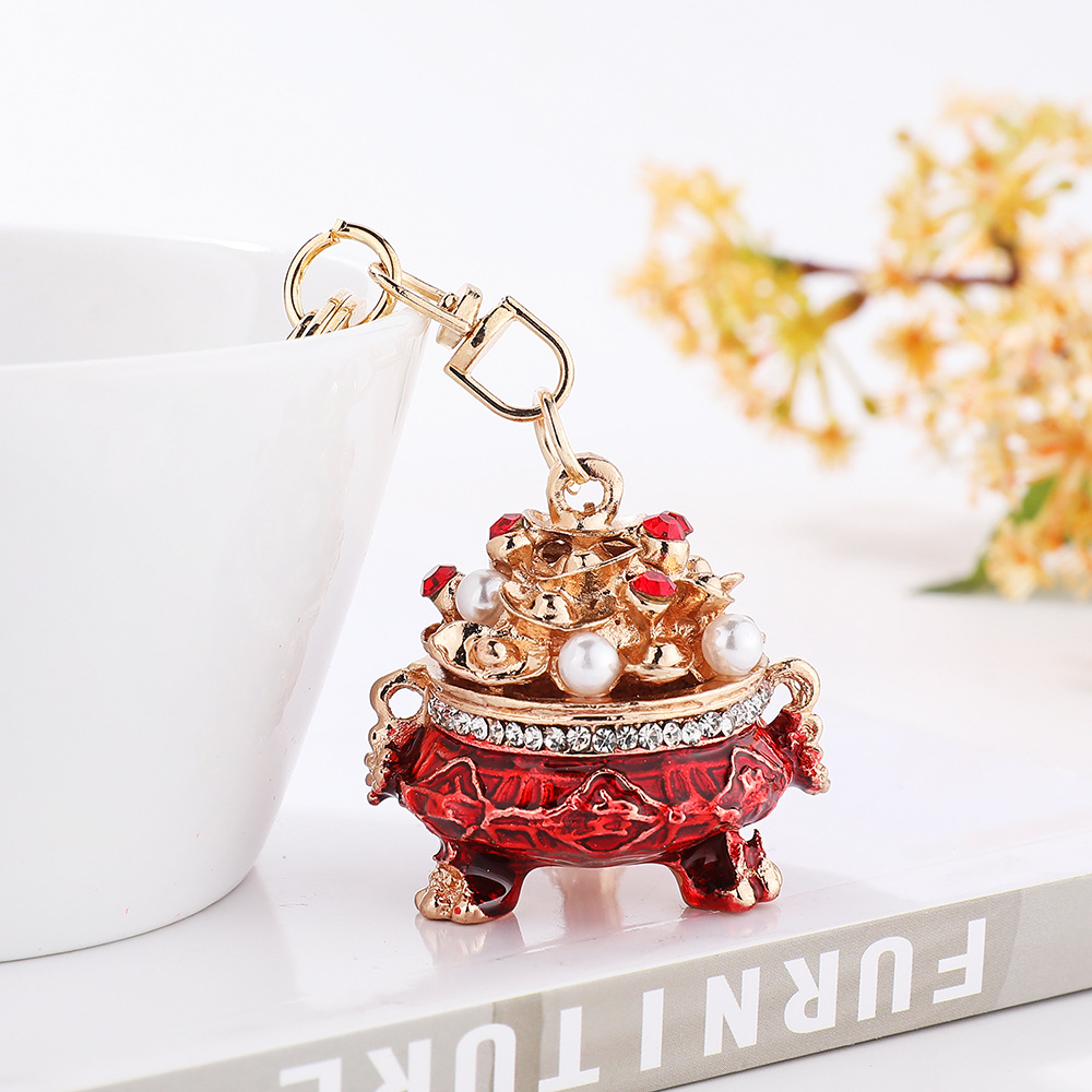 Chinese style treasure pot keychain, gold treasure mini ornament hanging decorat - Picture 19 of 23