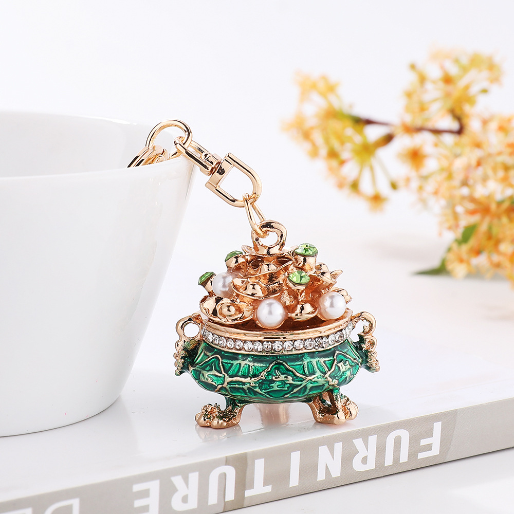 Chinese style treasure pot keychain, gold treasure mini ornament hanging decorat - Picture 20 of 23