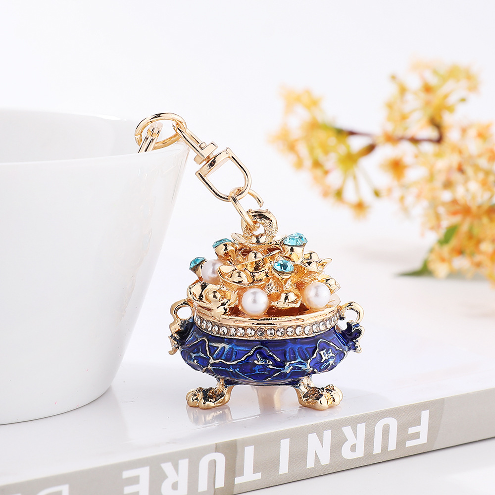 Chinese style treasure pot keychain, gold treasure mini ornament hanging decorat - Picture 21 of 23