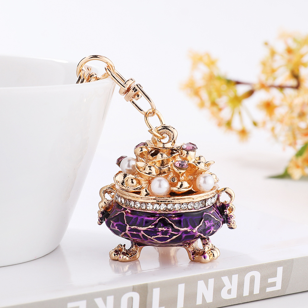 Chinese style treasure pot keychain, gold treasure mini ornament hanging decorat - Picture 22 of 23