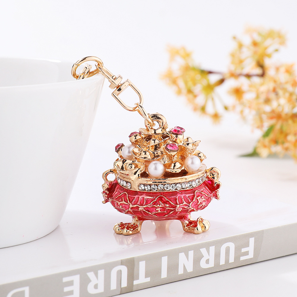 Chinese style treasure pot keychain, gold treasure mini ornament hanging decorat - Picture 23 of 23