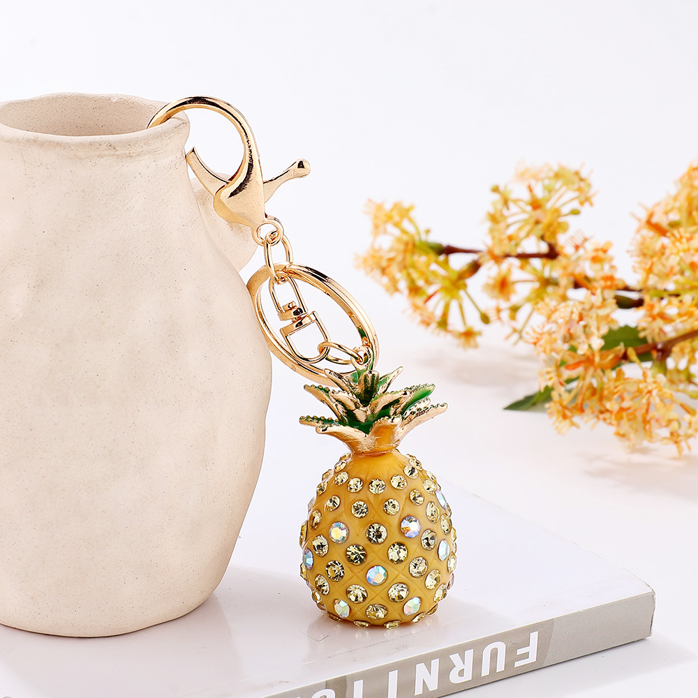 Simulated Pineapple Keychain with Diamond Inlaid Women's Bag Pendant Accessories - Picture 18 of 19