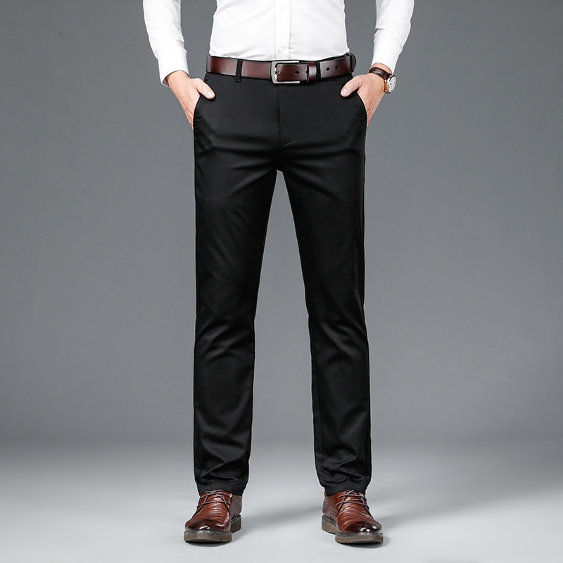 Mens Stretch Casual Business Dress Pants Slim Fitted Straight Leg Suit Trousers - Picture 17 of 20