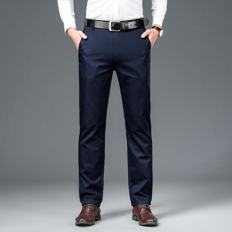 Mens Stretch Casual Business Dress Pants Slim Fitted Straight Leg Suit Trousers - Picture 20 of 20