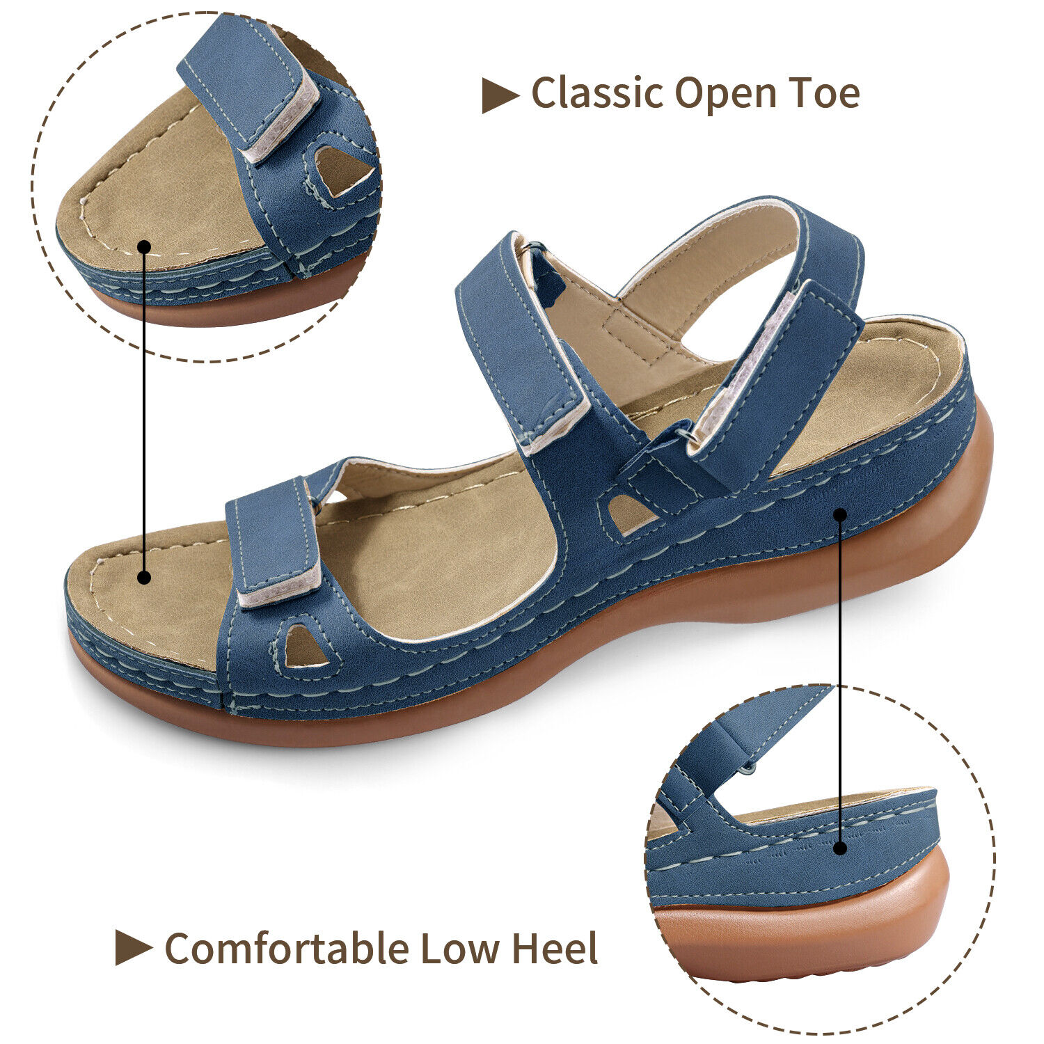 Sandalias Ortopédicas Premium Punta Abierta Mujeres Verano Playa Vacaciones Zapatos Informales EE. UU. - Imagen 16 de 23