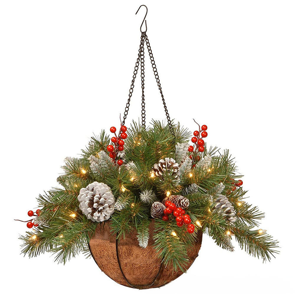 Christmas Basket Artificial Large Flower Hanging Hand Made Home Party Decor