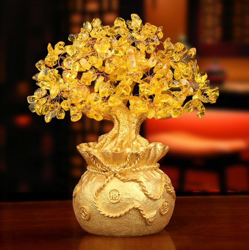 Gelber Kristall Geld Baum Feng Shui Reichtum Glück Büro Deko Ornament Größe M - Bild 1 von 11