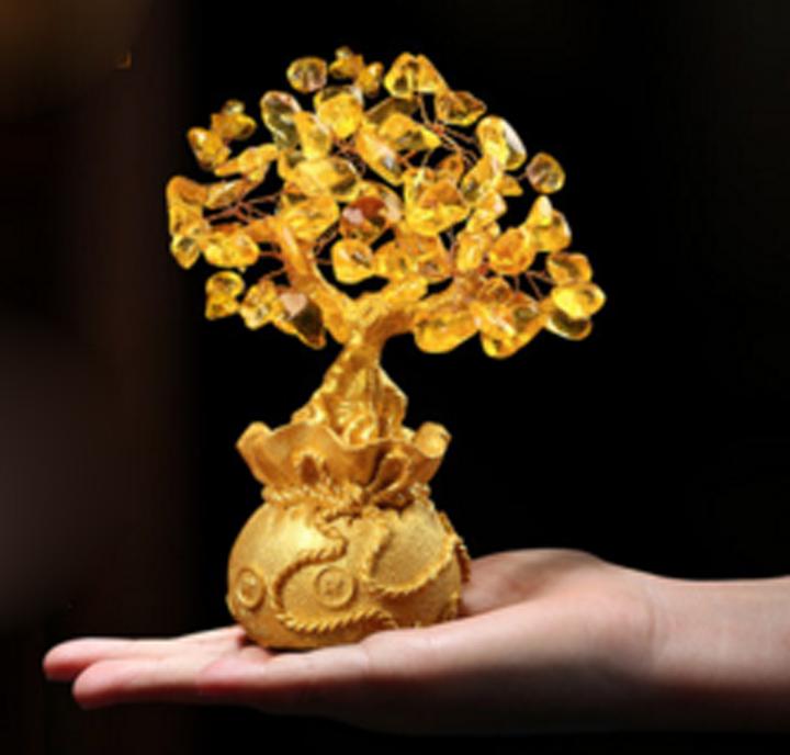 Gelber Kristall Geld Baum Feng Shui Reichtum Glück Büro Deko Ornament Größe M - Bild 9 von 11