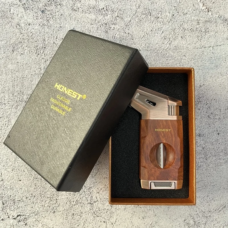 Torch Lighter with Cigar V Cutter Butane Lighters Jet Flame Windproof Gifts