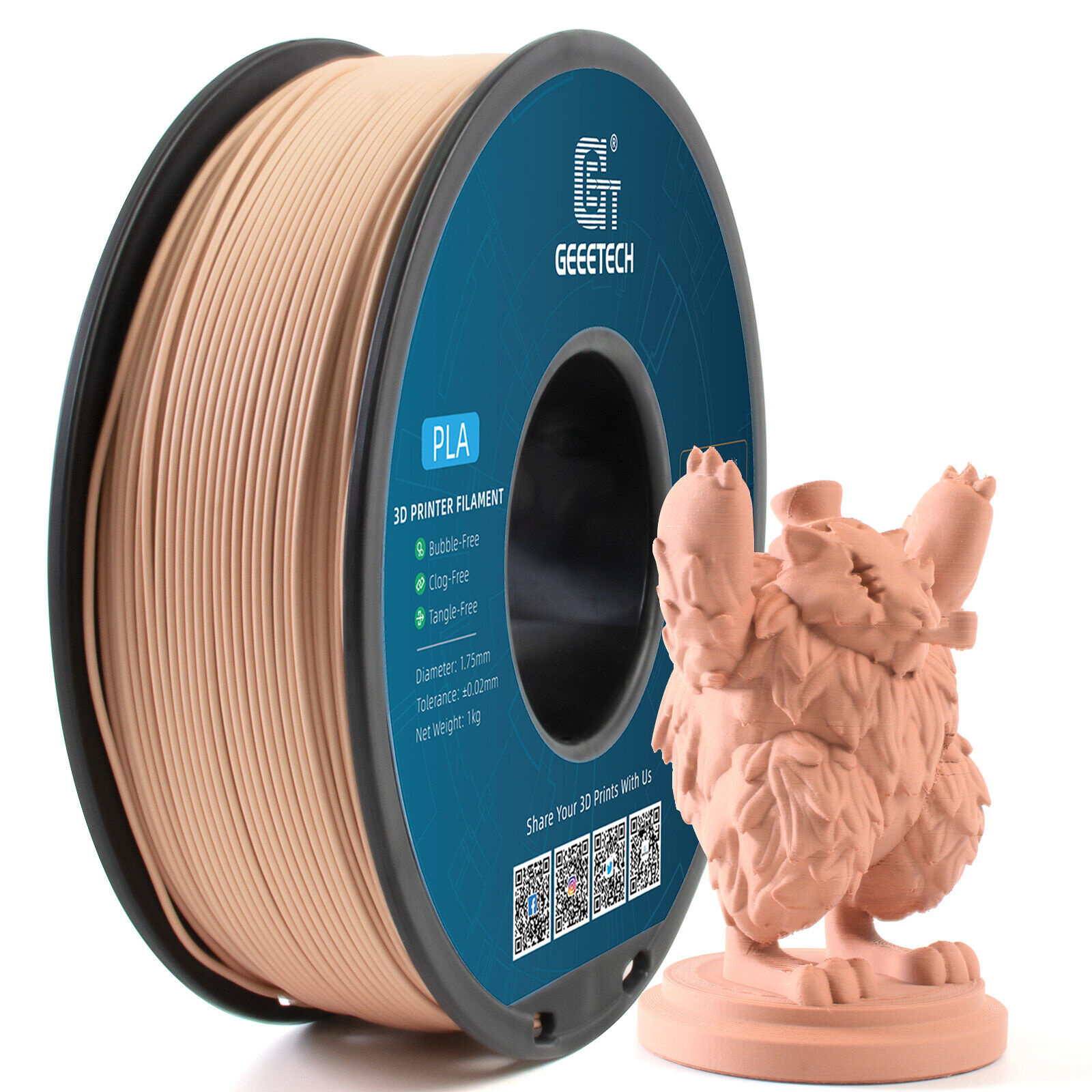 Geetech 3D Printer Filaments PLA/PETG/TPU/Wood/HS/PLA/Matte PLA/ABS+ 1KG/roll