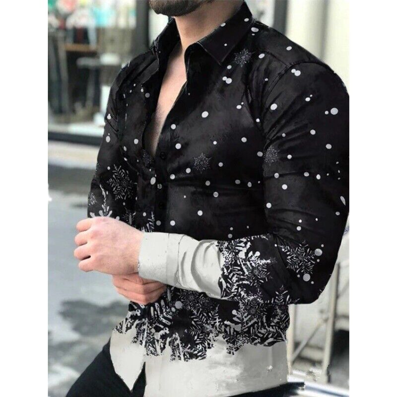 Men 3D Printed Graphic Shirt Long Sleeve Lapel Button Down Casual T Shirt Blouse