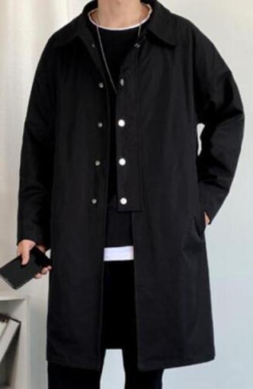 Cappotto Uomo Nuovo Bavero Trench Autunno Giacca Lunga Tinta Unita Capispalla Giovanile - Foto 13 di 15