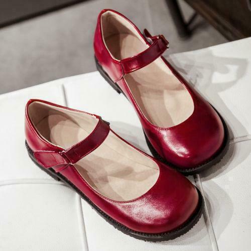 Womens Round Toe Chunky Heel Mary Jane Ankle Strap Slip On Shoes Preppy College - Picture 14 of 15