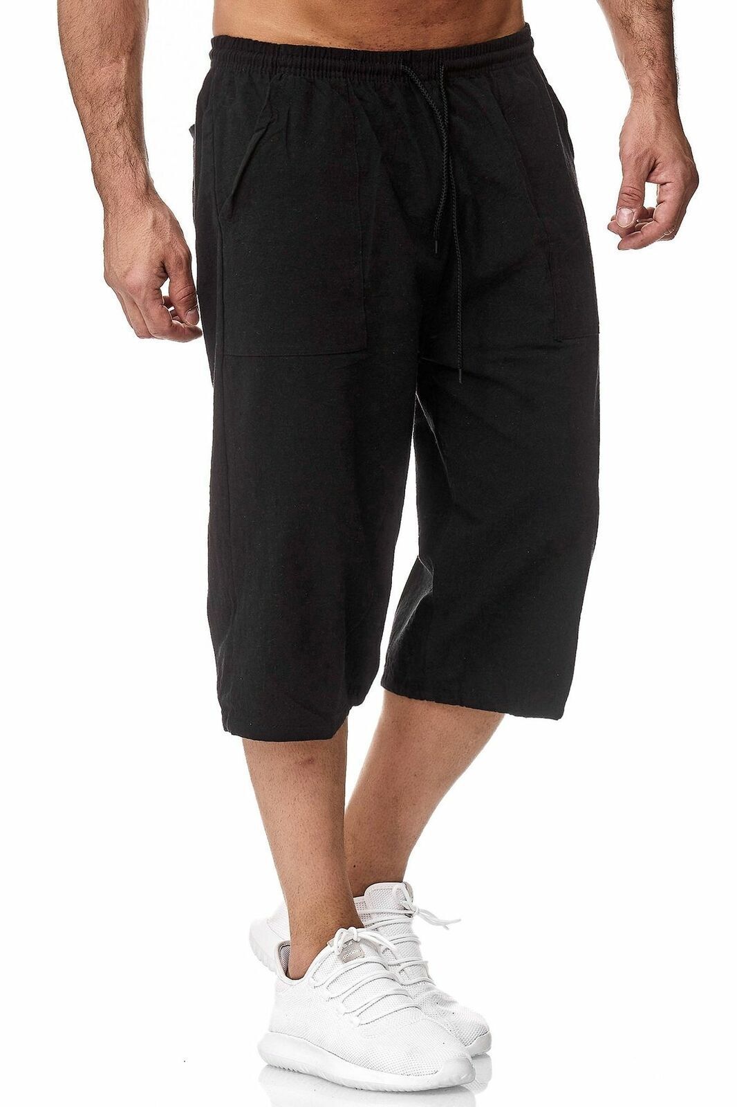 Casual Elastic Waist Drawstring Solid Color 3/4 Length Men's Pants Trousers - Picture 22 of 24