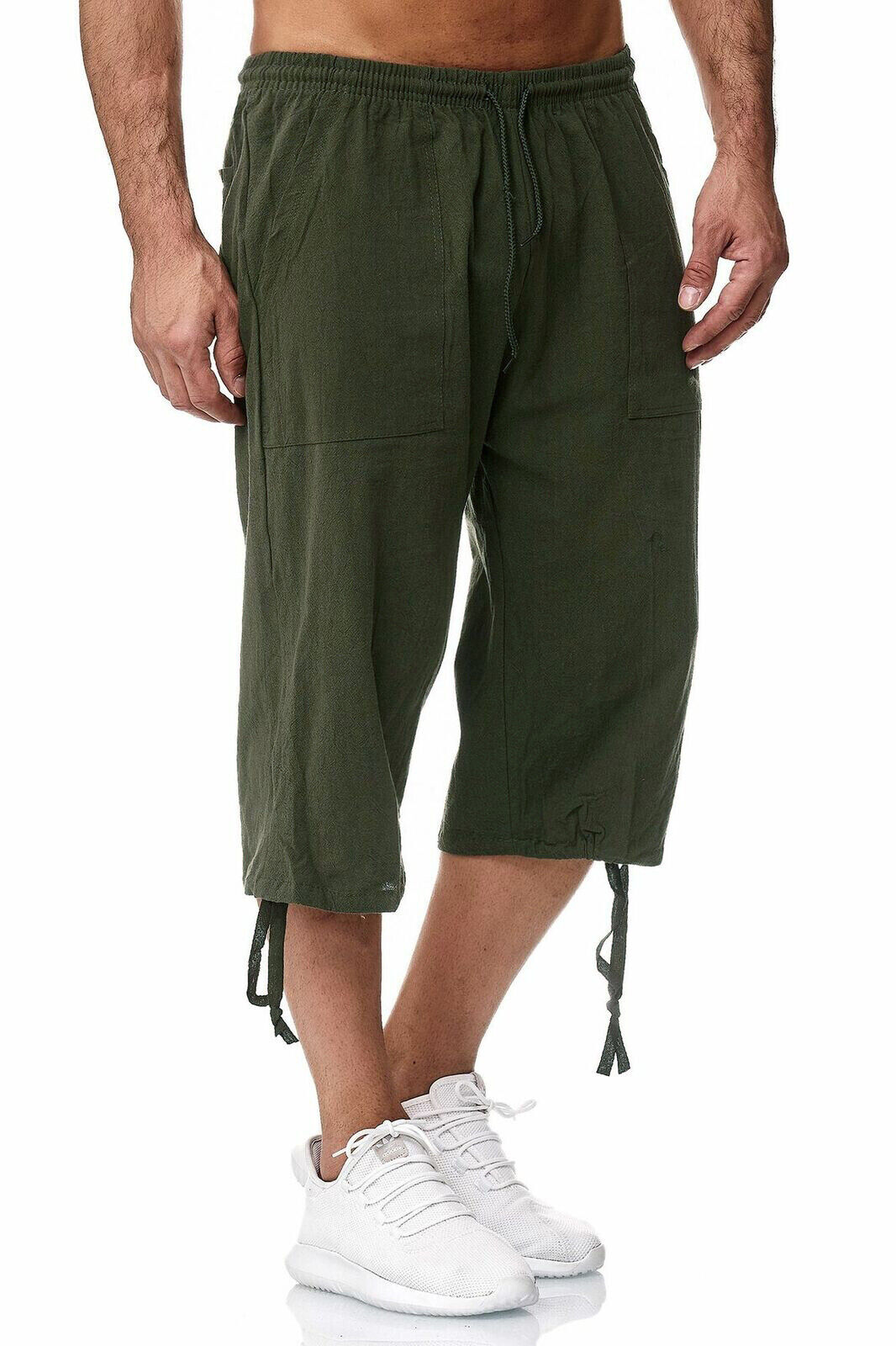 Casual Elastic Waist Drawstring Solid Color 3/4 Length Men's Pants Trousers - Picture 23 of 24