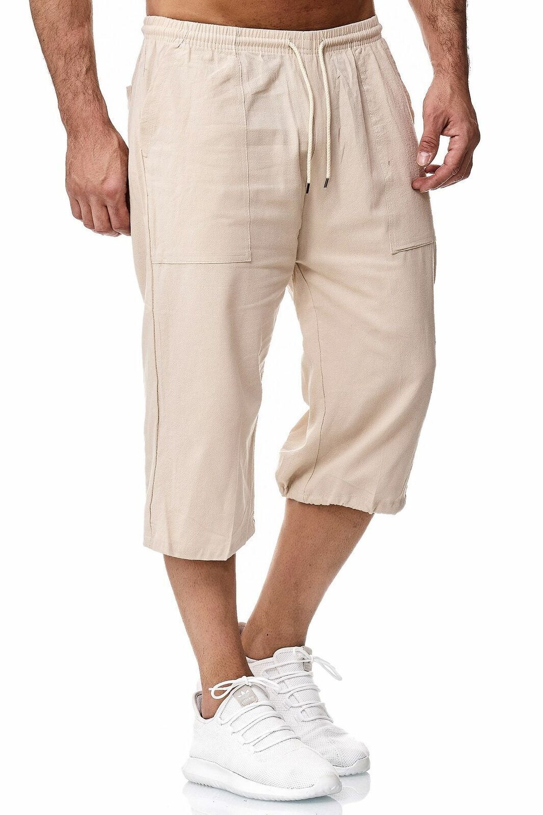 Casual Elastic Waist Drawstring Solid Color 3/4 Length Men's Pants Trousers - Picture 24 of 24
