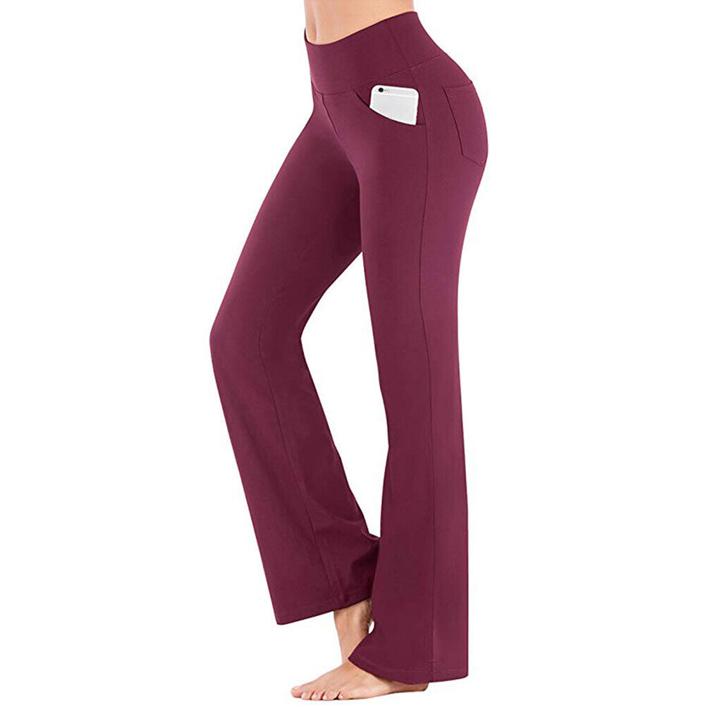 Hot Women's High Waist Stretchy Flare Wide Leg Yoga Pants Casual Bottoms - Picture 24 of 27