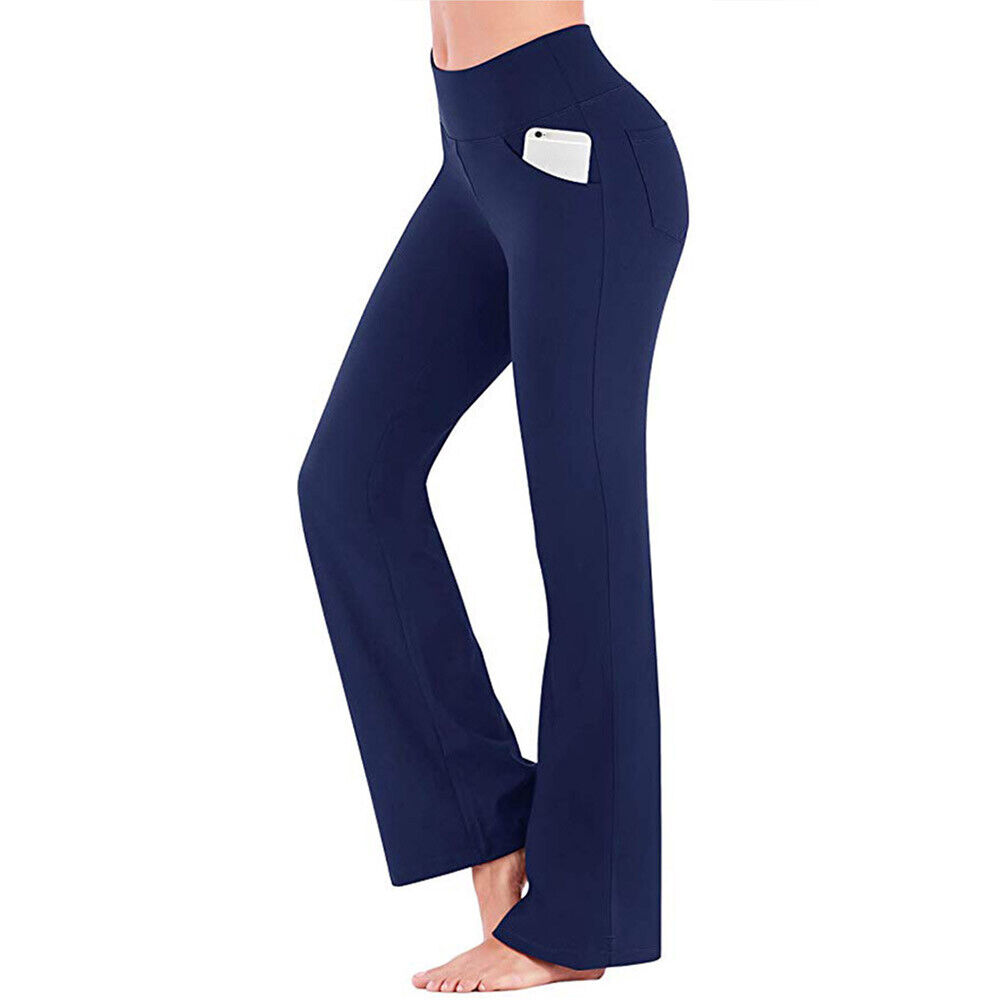 Hot Women's High Waist Stretchy Flare Wide Leg Yoga Pants Casual Bottoms - Picture 25 of 27