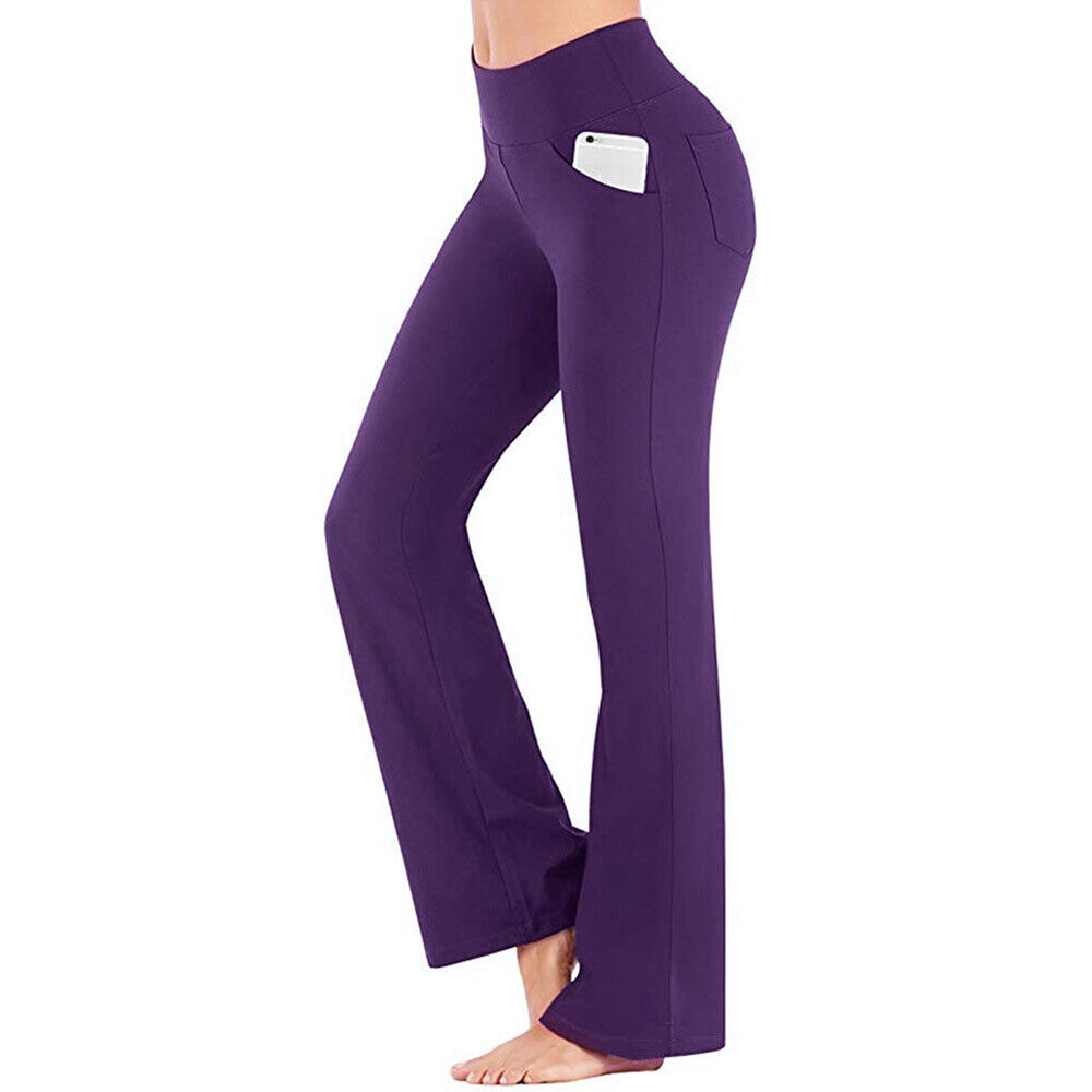 Hot Women's High Waist Stretchy Flare Wide Leg Yoga Pants Casual Bottoms - Picture 26 of 27