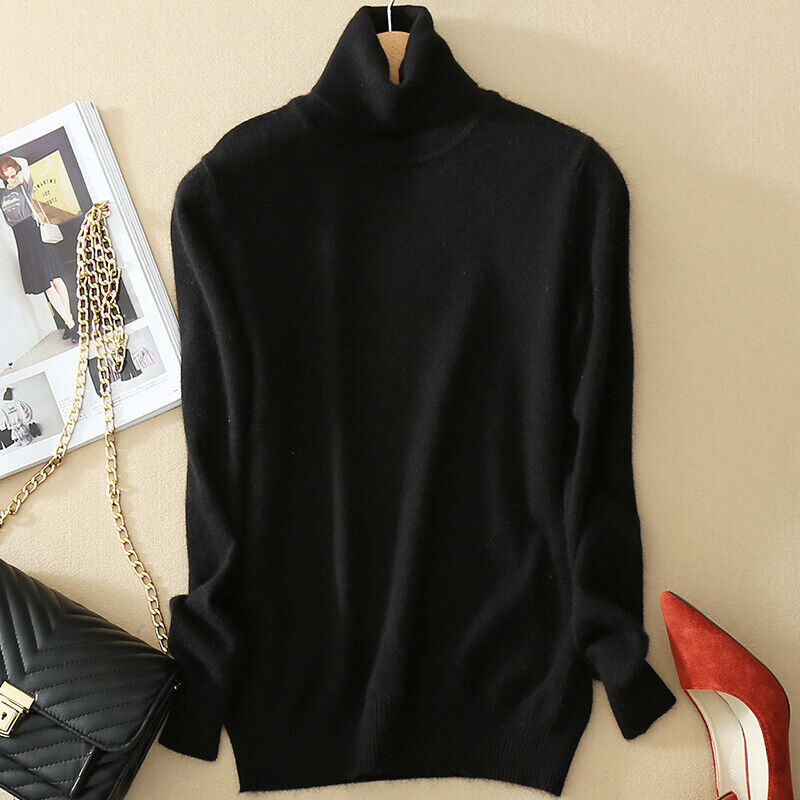Lady Cashmere Women Full Sleeve Winter Sweater Turtleneck Long Office Pullover