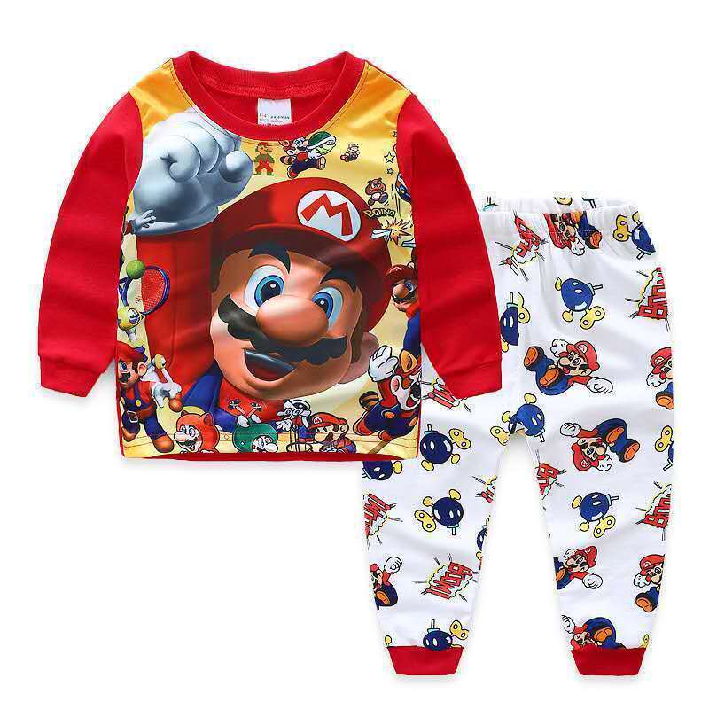 Kids Boys Girls Super Mario Pyjamas Set Long Sleeve T-Shirt Shorts Age 1-7 Years - Picture 26 of 64