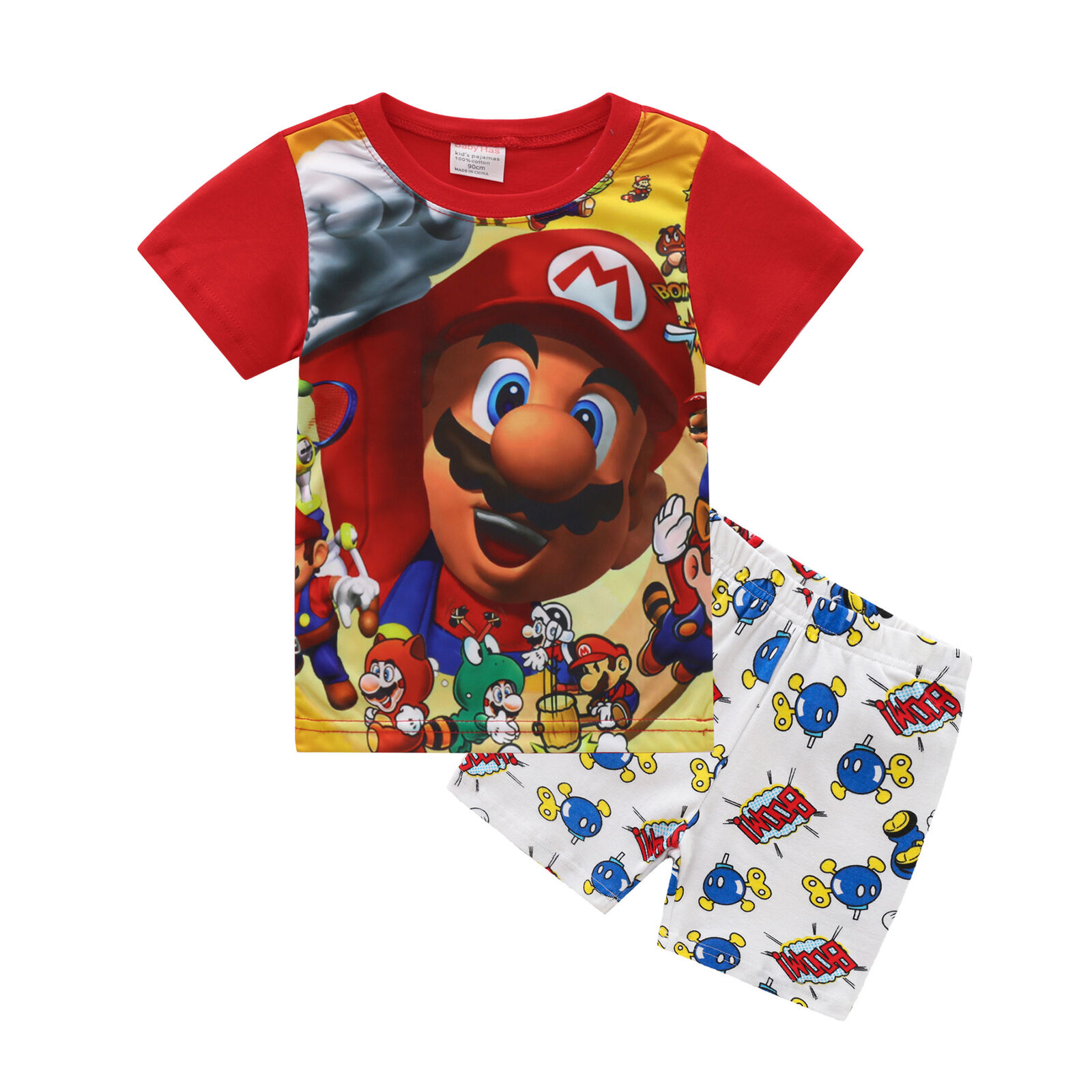 Kids Boys Girls Super Mario Pyjamas Set Long Sleeve T-Shirt Shorts Age 1-7 Years - Picture 61 of 64