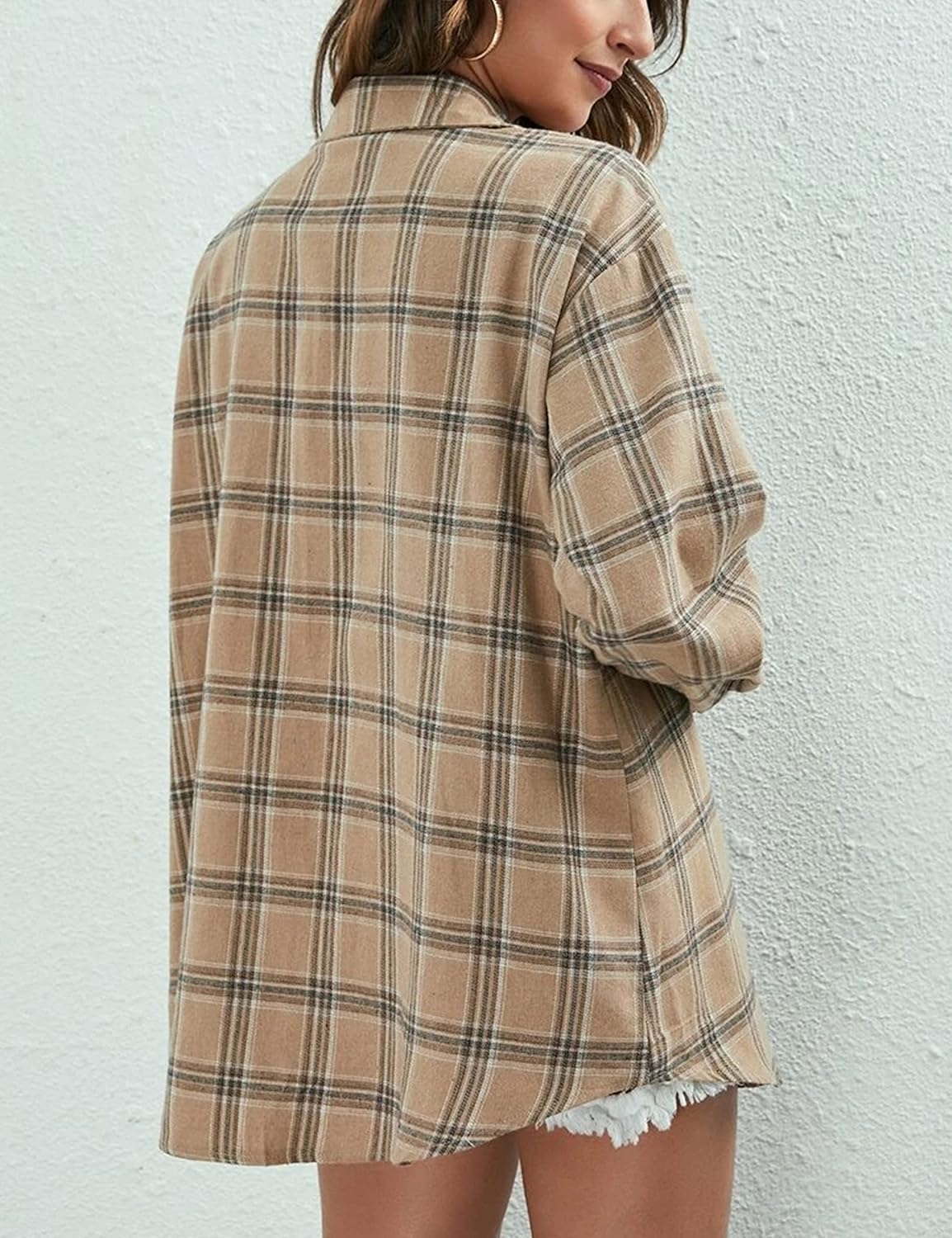 Flannel Buffalo Plaid Shirts for Women Oversized Button Down Shacket Blouse Tops - Picture 69 of 125