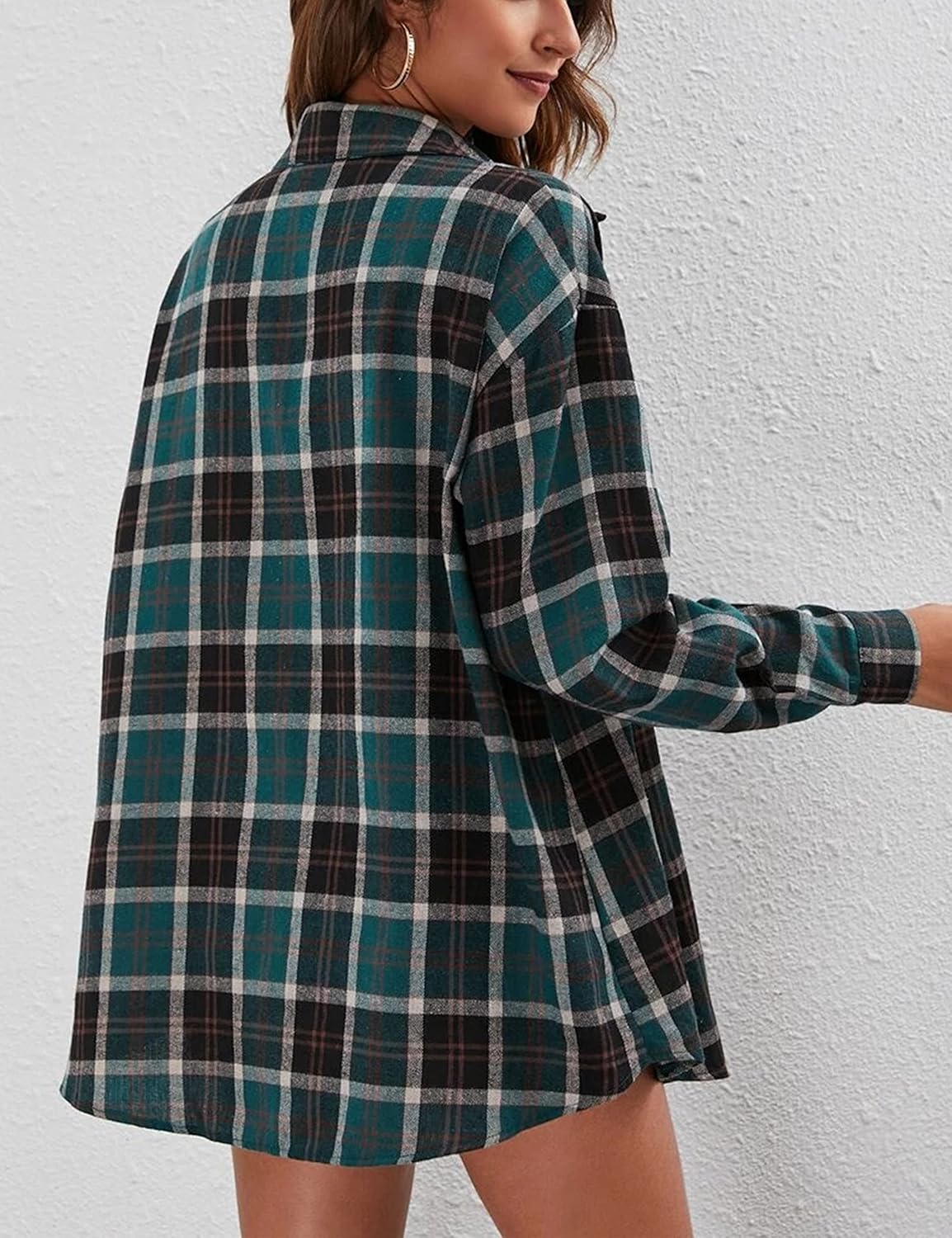 Flannel Buffalo Plaid Shirts for Women Oversized Button Down Shacket Blouse Tops - Picture 75 of 125